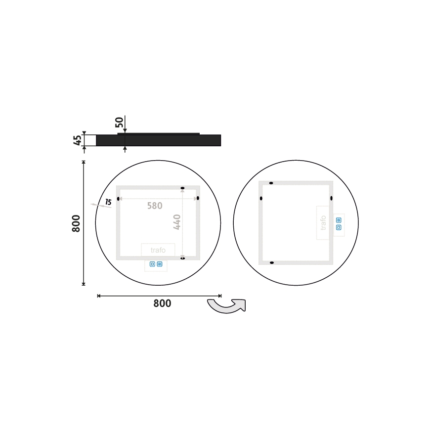NIMCO ZPC 31002RVX-90 - Ściemnialne lustro łazienkowe z podświetleniem LED/26W/230V 3000-6500K, średnica 80 cm, czarny mat, IP44