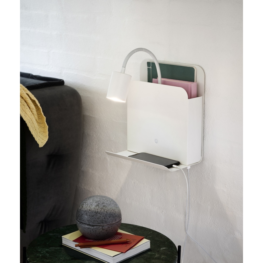 Nordlux - Kinkiet punktowy z półką i USB ROOMI 1xGU10/8W/230V biały