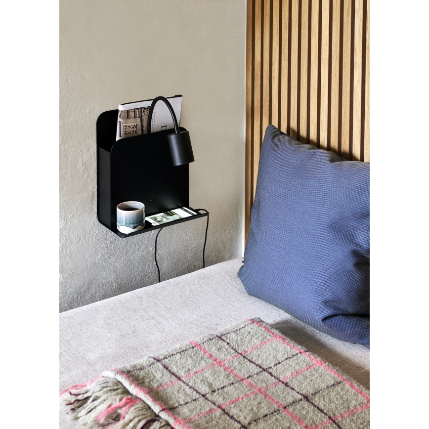 Nordlux - Kinkiet punktowy z półką i USB ROOMI 1xGU10/8W/230V czarny