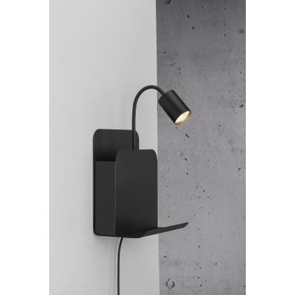 Nordlux - Kinkiet punktowy z półką i USB ROOMI 1xGU10/8W/230V czarny