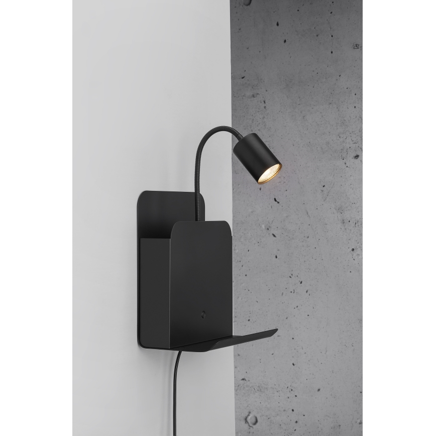 Nordlux - Kinkiet punktowy z półką i USB ROOMI 1xGU10/8W/230V czarny