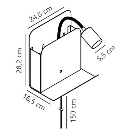 Nordlux - Kinkiet punktowy z półką i USB ROOMI 1xGU10/8W/230V czarny