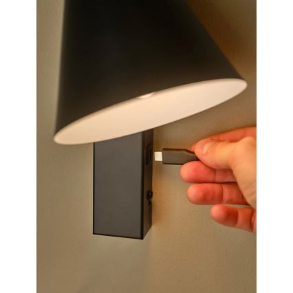 Nordlux - Lampa ścienna z USB WILMER 1xE14/40W/230V czarna