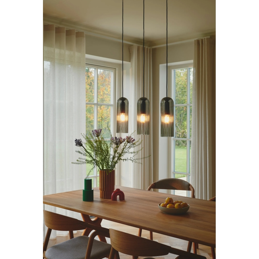 Nordlux - Lampa wisząca MIELLA na przewodzie 3xE27/25W/230V czarna/szkło dymione