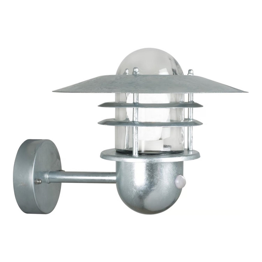 Nordlux - Zewnętrzna lampa ścienna AGGER z czujnikiem, 1 x E27 / 60 W / 230 V, IP54, srebrna