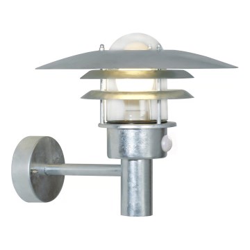 Nordlux - Zewnętrzna oprawa ścienna z czujnikiem LONSTRUP 1xE27/60W/230V IP44 srebrna