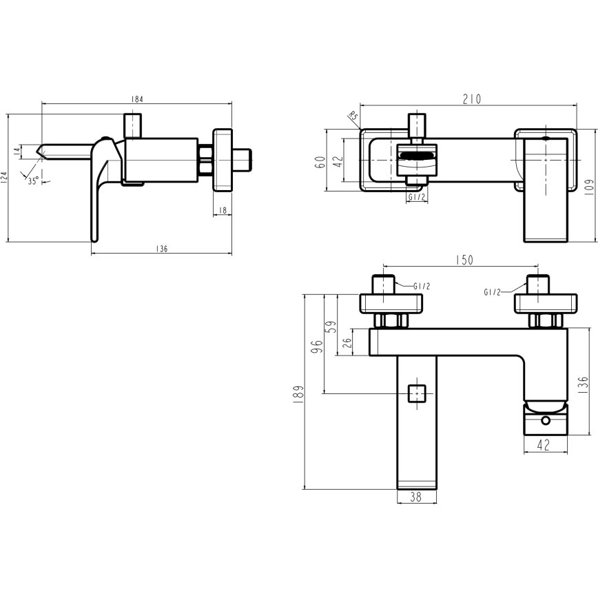 Novaservis - Bateria wannowa NOBLESS SHARP, chrom błyszczący