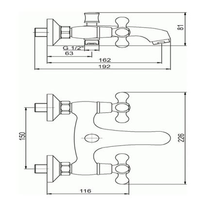 Novaservis - Bateria wannowa TITANIA RETRO chrom błyszczący
