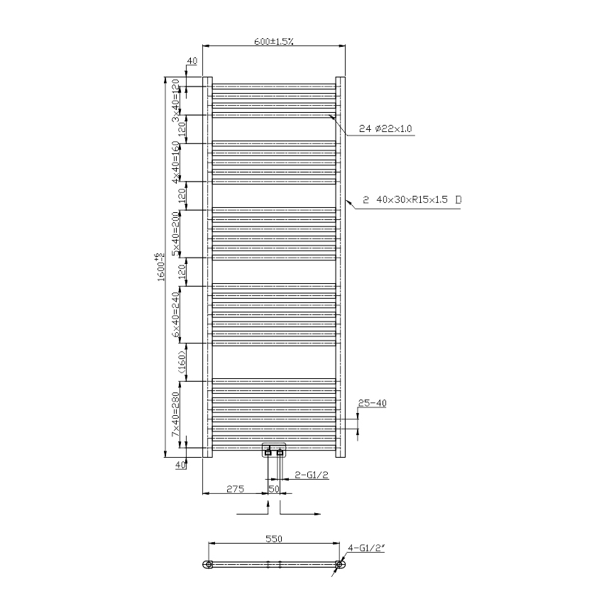 Novaservis - Drabinkowy grzejnik łazienkowy 836 W/230 V 160 x 60 cm czarny prosty