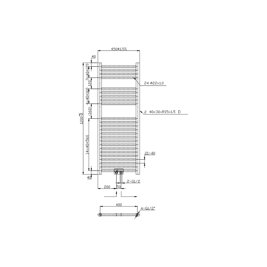 Novaservis - Grzejnik łazienkowy drabinkowy 318W/230V 120x45 cm chrom błyszczący prosty