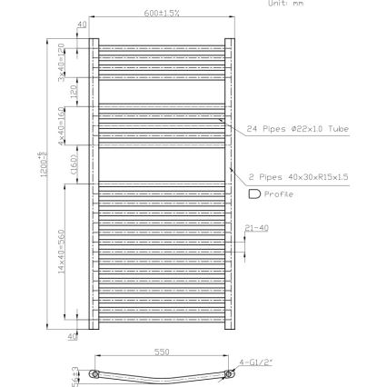 Novaservis - Grzejnik drabinkowy do łazienki 644W/230V 120x60 cm biały zaokrąglony