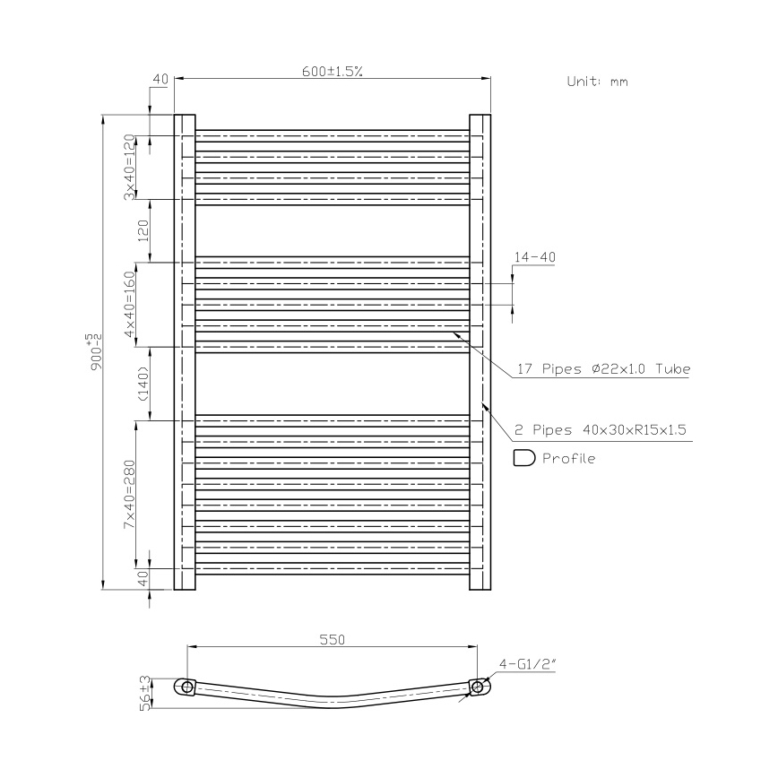Novaservis - Grzejnik łazienkowy drabinkowy 478W/230V 90x60 cm biały zaokrąglony