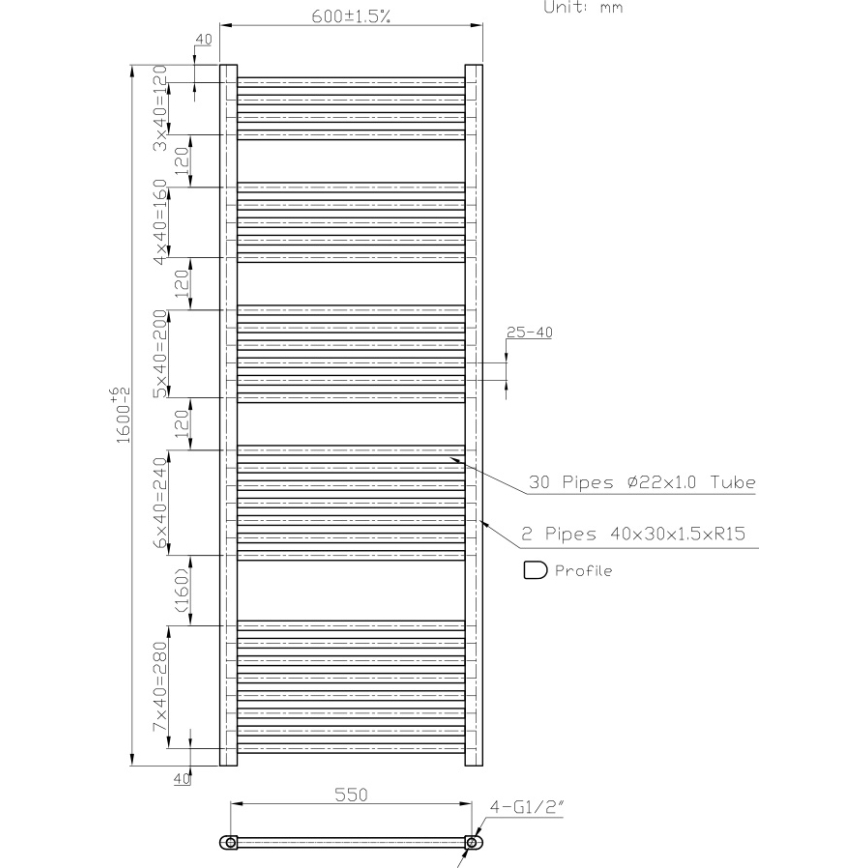 Novaservis - Grzejnik łazienkowy drabinkowy 836W/230V 160x60 cm biały prosty