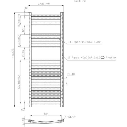 Novaservis - Łazienkowy grzejnik drabinkowy 490W/230V 120x45 cm biały, zaokrąglony