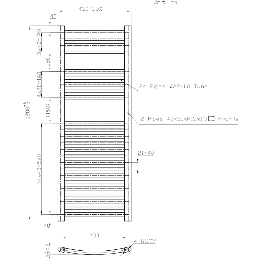 Novaservis - Łazienkowy grzejnik drabinkowy 490W/230V 120x45 cm biały, zaokrąglony