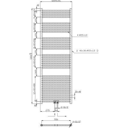 Novaservis - Grzejnik drabinkowy łazienkowy 630W/230V 180x60 cm, błyszczący chrom, prosty