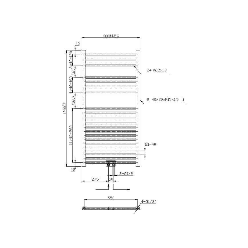 Novaservis - Łazienkowy grzejnik drabinkowy 644W/230V 120x60 cm czarny prosty