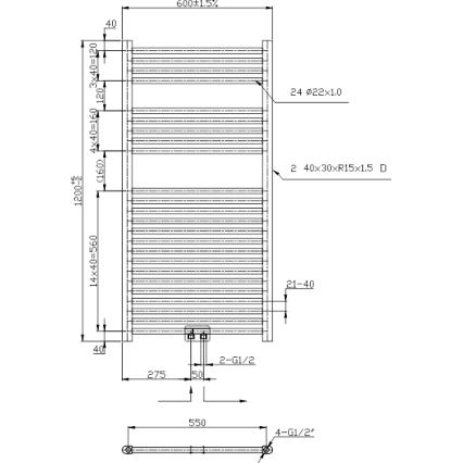 Novaservis - Łazienkowy grzejnik drabinkowy 644W/230V 120x60 cm czarny prosty