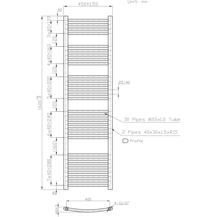 Novaservis - Łazienkowy grzejnik drabinkowy 648W/230V 160x45 cm biały, zaokrąglony