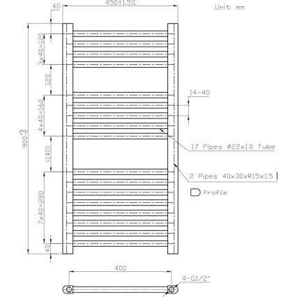 Novaservis - Prosty drabinkowy grzejnik łazienkowy 365 W/230 V, 90 x 45 cm, biały