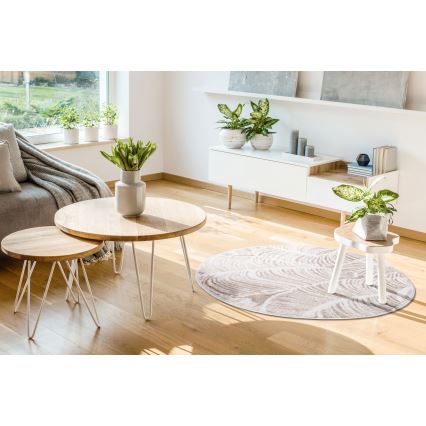 Okrągły dywan SALAMANCA 100 cm beżowy/biały, wzór liści
