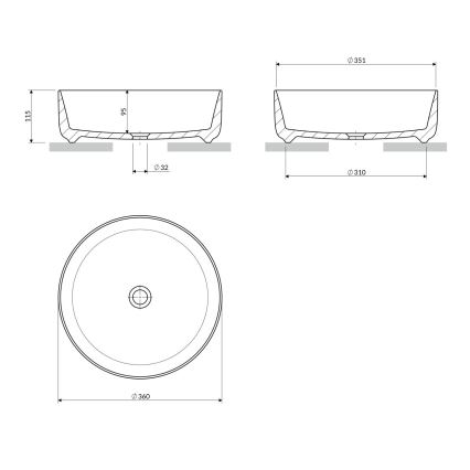 OMNIRES TULSA355BP - Umywalka nablatowa TULSA Ø 36 cm, ceramika/biały połysk