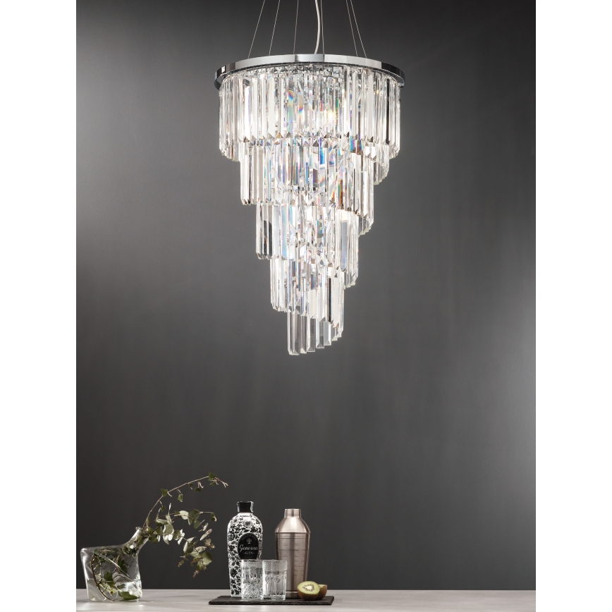 Ondaluce - Kryształowy żyrandol na lince ALEXANDER 10xE14/10W/230V śr. 50 cm, błyszczący chrom