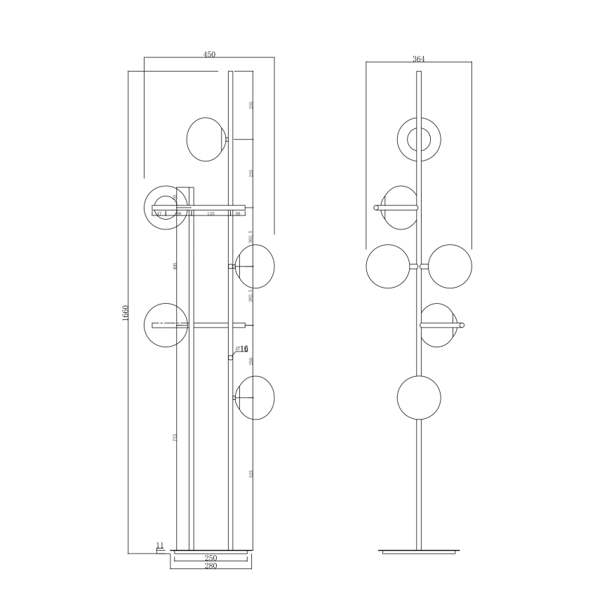 Ondaluce - Lampa stojąca JEWEL 6xE14/10W/230V czarna/przydymiona