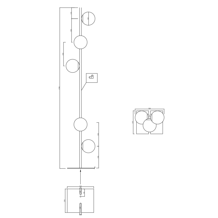 Ondaluce - Lampa stojąca MONILE 5xE14/10W/230V 170 cm czarna/przydymiona