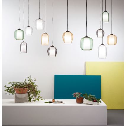 Ondaluce - Lampa wisząca na lince BONNIE 1xE27/15W/230V Ø 15 cm czarny/dymny beż