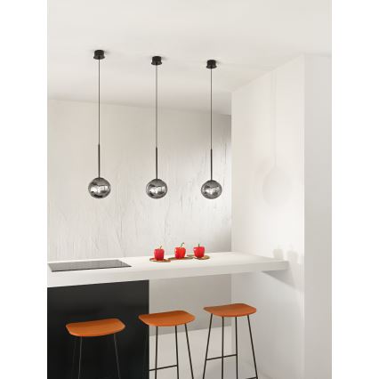 Ondaluce - Lampa wisząca na lince JEWEL 1xE14/10W/230V śr. 17 cm czarna/przydymiona czarna