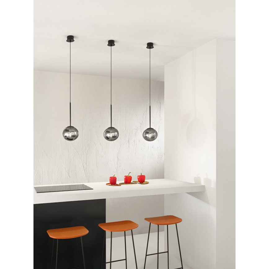 Ondaluce - Lampa wisząca na lince JEWEL 1xE14/10W/230V śr. 17 cm czarna/przydymiona czarna