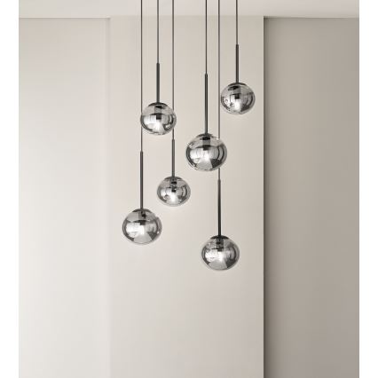 Ondaluce - Lampa wisząca na lince JEWEL 1xE14/10W/230V śr. 17 cm czarna/przydymiona czarna