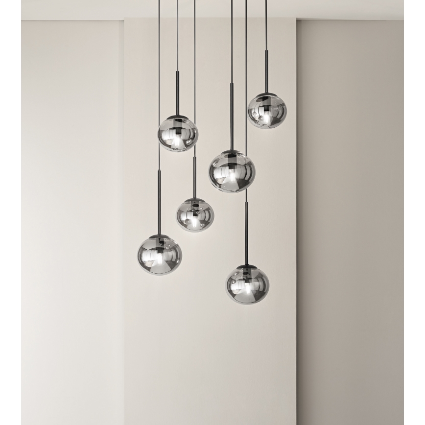 Ondaluce - Lampa wisząca na lince JEWEL 1xE14/10W/230V śr. 17 cm czarna/przydymiona czarna