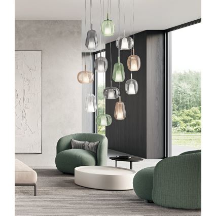 Ondaluce - Lampa wisząca na lince THELMA 1xE27/15W/230V śr. 19,5 cm czarna/przydymiona szara