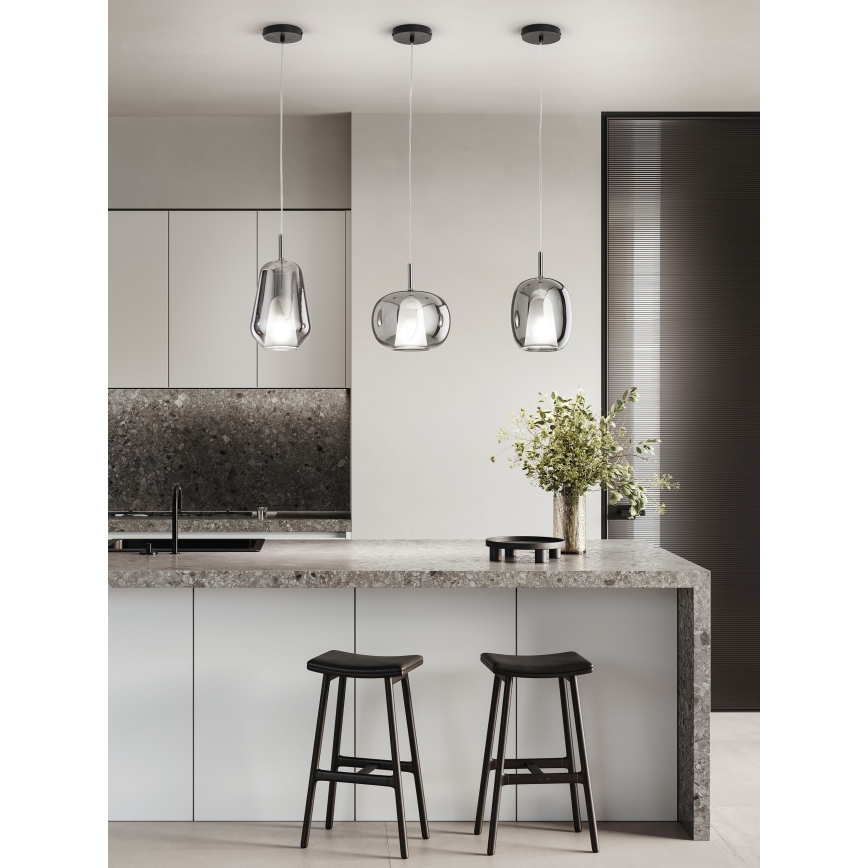 Ondaluce - Lampa wisząca na lince THELMA 1xE27/15W/230V śr. 19 cm czarna/dymnoszara