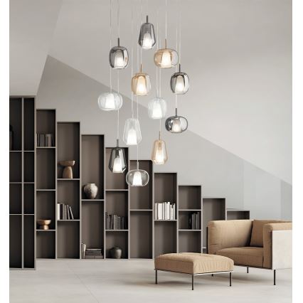 Ondaluce - Lampa wisząca na lince THELMA 1xE27/15W/230V średnica 19 cm złota/przezroczysta