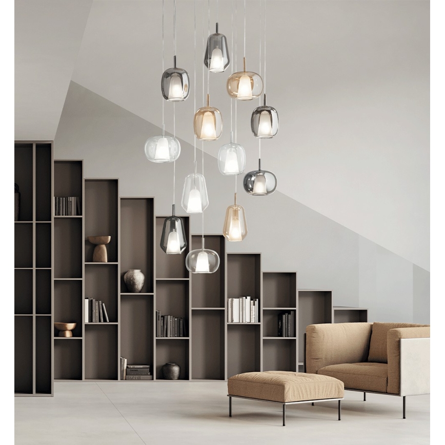 Ondaluce - Lampa wisząca na lince THELMA 1xE27/15W/230V średnica 19 cm złota/przezroczysta