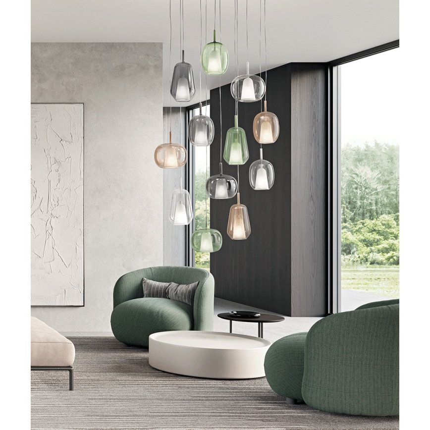 Ondaluce - Lampa wisząca na lince THELMA 1xE27/15W/230V średnica 19 cm złota/przezroczysta