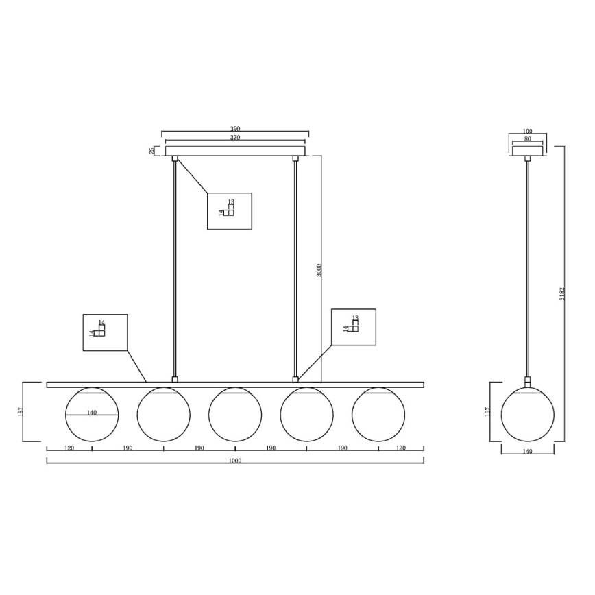 Ondaluce - Lampa wisząca na linkach MONILE 5xE14/10W/230V złota/biała