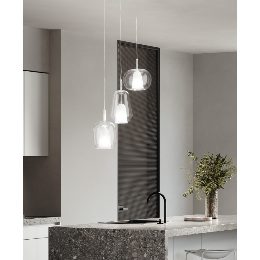 Ondaluce - Lampa wisząca na linkach THELMA 2xE27/15W/230V Ø 25 cm złota/przezroczysta