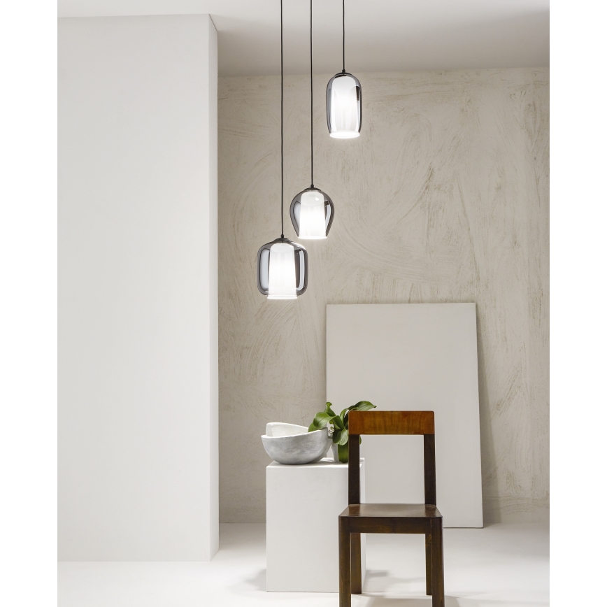 Ondaluce - Lampa wisząca na przewodzie BONNIE 1xE27/15W/230V Ø 15 cm, dymna czerń