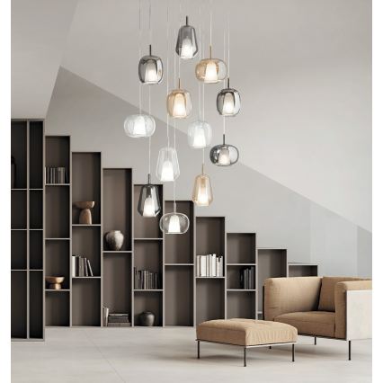 Ondaluce - Lampa wisząca na przewodzie THELMA 1xE27/15W/230V dymiony szary