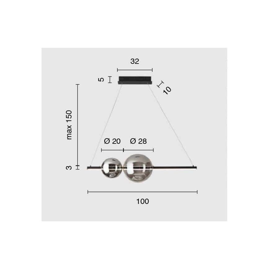 Ondaluce - LED ściemnialny żyrandol na lince FUFI LED/40W/230V czarny/dymiony