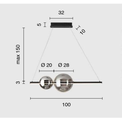 Ondaluce - LED ściemnialny żyrandol na linkę FUFI LED/40W/230V przydymiona czarna czarna