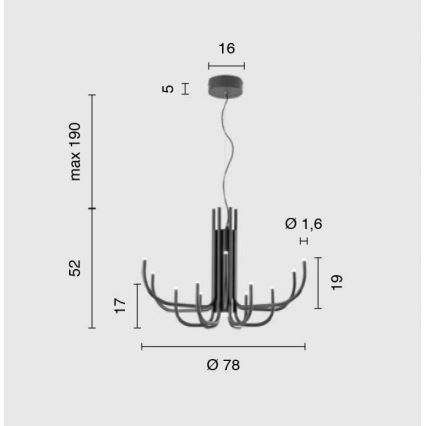 Ondaluce - ściemnialna lampa wisząca na lince NOUVEAU LED/35W/230V Ø 78 cm czarna