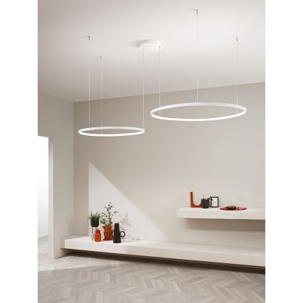 Ondaluce - ściemnialna lampa wisząca LED na lince SOEL LED/28W/230V + LED/38W 3000/4000K śr. 80/60 cm biała