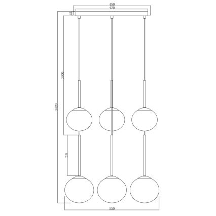 Ondaluce - Żyrandol na lince JEWEL 6xE14/10W/230V śr. 55 cm czarny/dymiony