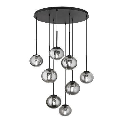 Ondaluce - Żyrandol na lince JEWEL 8xE14/10W/230V śr. 70 cm czarny/przydymiony