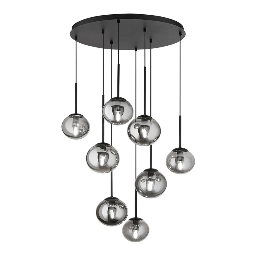 Ondaluce - Żyrandol na lince JEWEL 8xE14/10W/230V śr. 70 cm czarny/przydymiony
